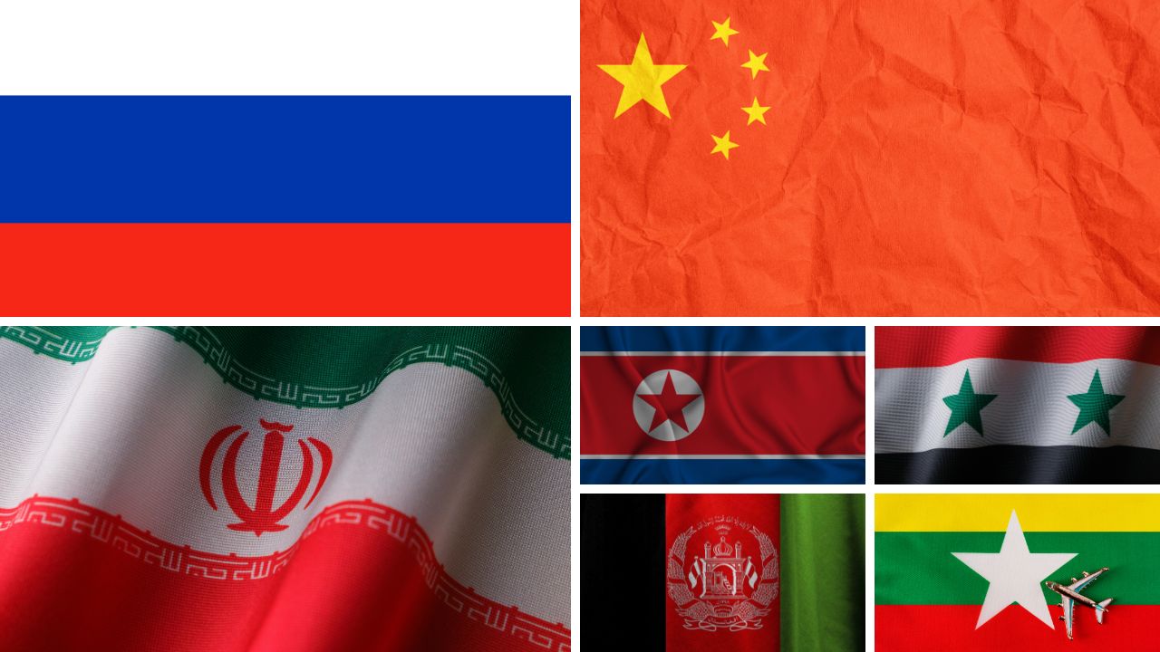 Ilustrasi Bendera 7 Negara Yang Memutuskan Hubungan Diplomatik dengan Amerika Serikat.