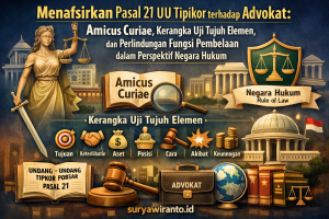 Menafsirkan Pasal 21 UU Tipikor terhadap Advokat: Amicus Curiae, Kerangka Uji Tujuh Elemen, dan Perlindungan Fungsi Pembelaan dalam Perspektif Negara Hukum