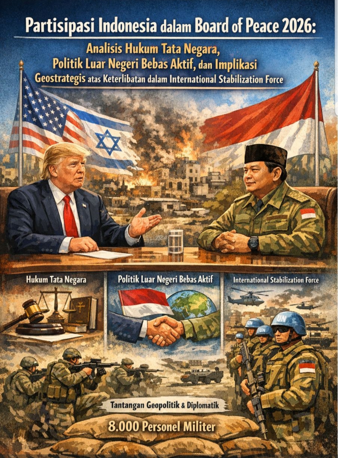 dalam Board of Peace 2026: Analisis Hukum Tata Negara, Politik Luar Negeri Bebas Aktif, dan Implikasi Geostrategis atas Keterlibatan dalam International Partisipasi Indonesia Stabilization Force